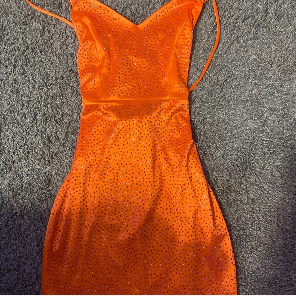 WINDSOR ORANGE RHINESTONE MINI DRESS